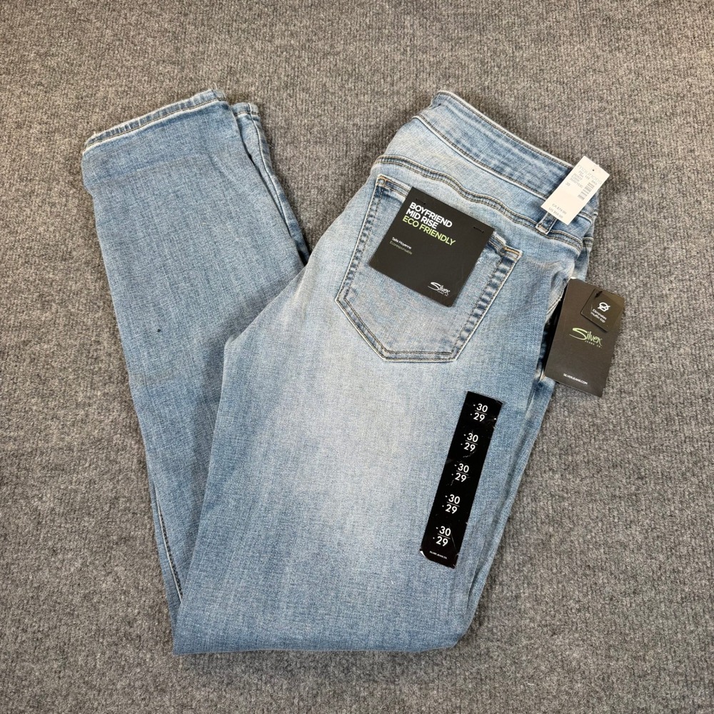Silver Jeans Co Boyfriend Mid Rise Distressed Jeans Light Wash 30x29 #3142